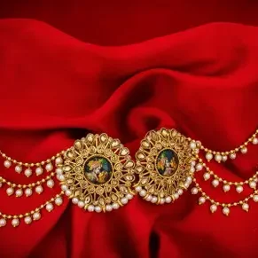 gold plated radha krishna ear chain for women