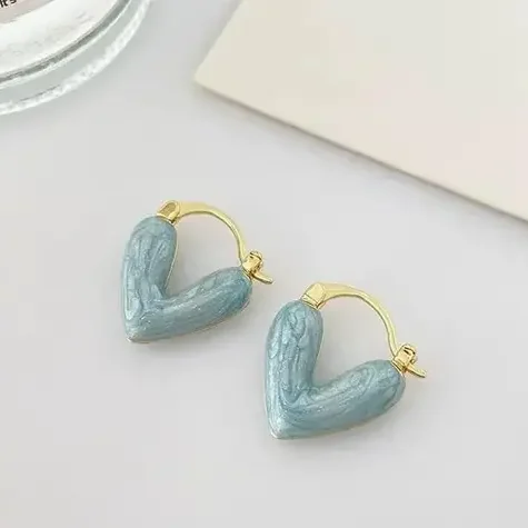 cute korean style Blue heart shape half hoop earrings for women