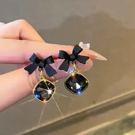 Korean Style Black Ribbon Earrings For Women