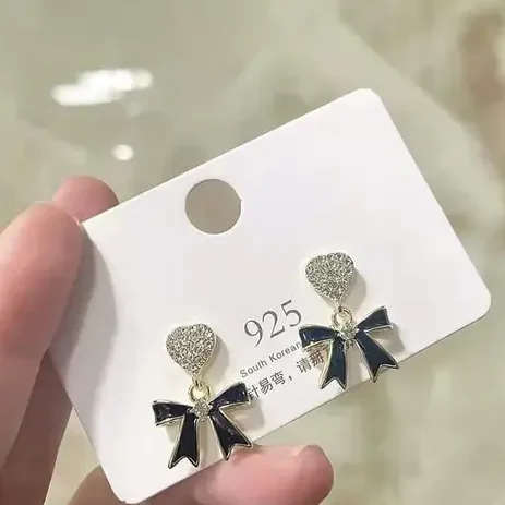 cute korean fashion inspired black ribbon earring for women