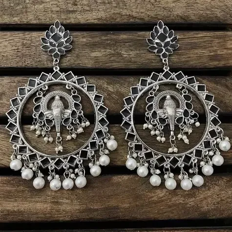 ganesha earrings with imitation pearls for women