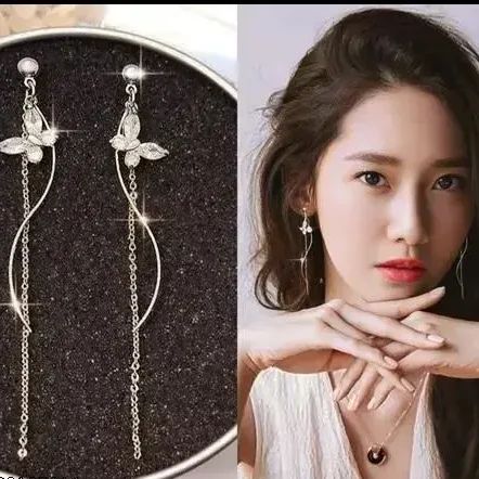 korean style butterfly long earrings for women