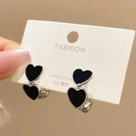 cute korean style black heart earring for women