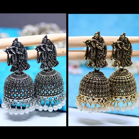 oxidised radha krishna earrings with jumka