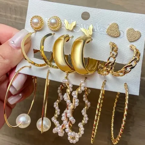 Korean style Butterfly studs and Korean Hoop earrings combo for women