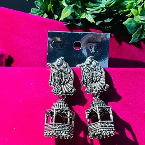 small size lord radha krishna earrings for women