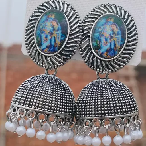 Big Oxidized Radha Krishna Earrings For women For Krishna devotees