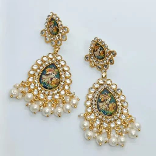 gold plated radha krishna kundan earrings for women