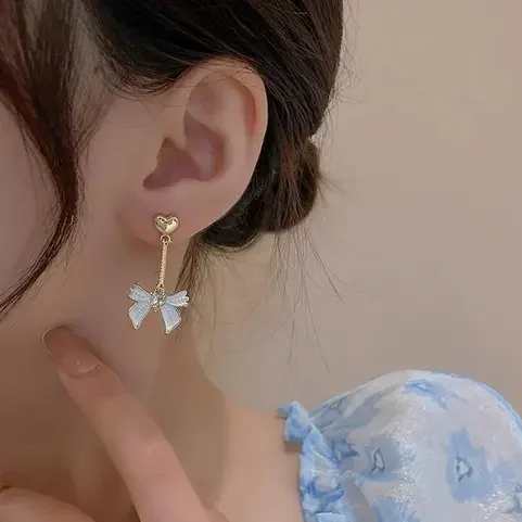 korean style heart shaped love bow earrings for women