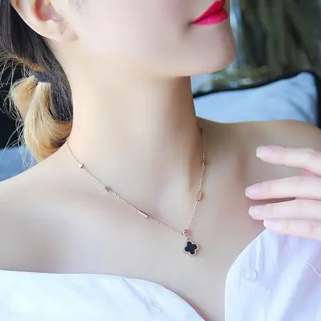 korean style four leaf black clover necklace pendant for women