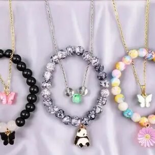 cute korean bead bracelets with necklace combo for women