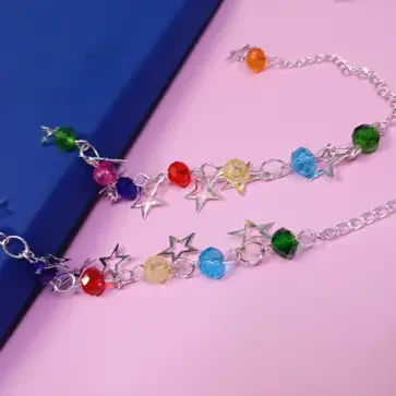 korean style bracelet - anklet with stars and colour gems for women