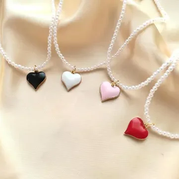 pearl necklaces with multi colour heart pendants for women