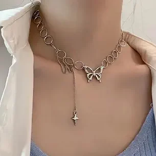 butterfly link chain necklace with shooting star pendant for women