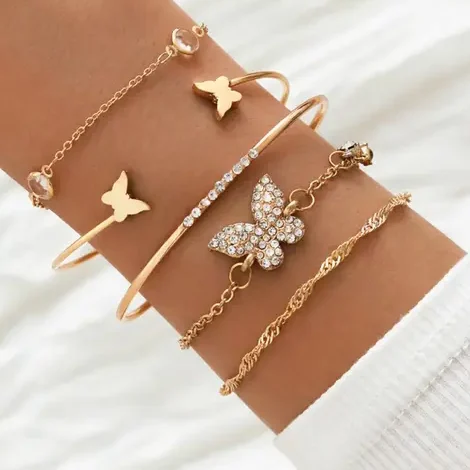Goldplated korean fashion butterfly bracelet combo pack for women