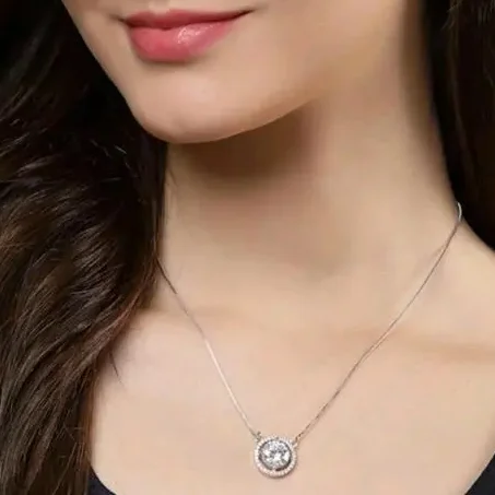 cute silver plated american diamond sparkling necklace for women