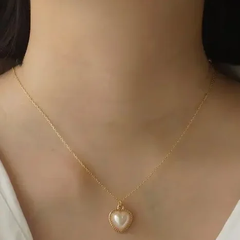 gold plated white heart pearl necklace for women