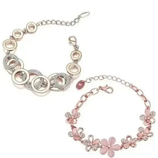 korean style rose gold plated flower and minimalist bracelet combo for women
