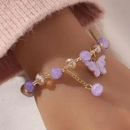 Korean purple butterfly bracelet with beads for women