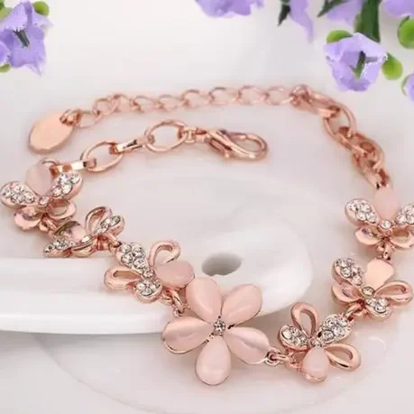Korean style rose gold plated flower bracelet for women