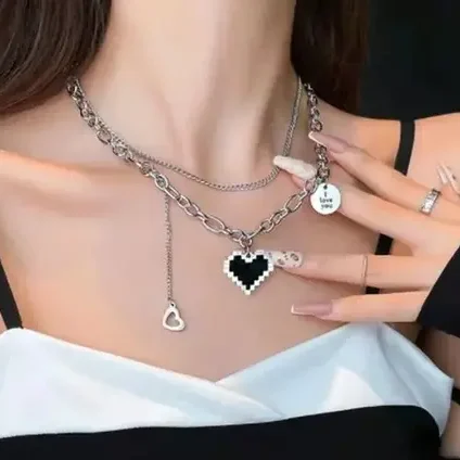 korean black heart necklace for women